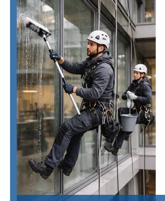 Профессиональная мойка витражей промышленными альпинистами в Соликамске