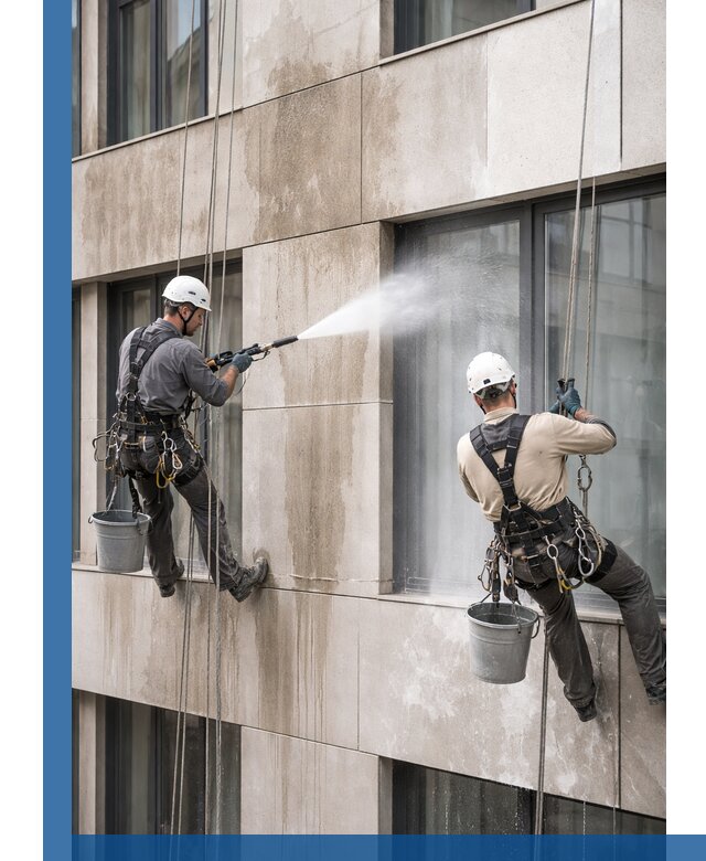 Послестроительная мойка фасада промышленным альпинизмом в Соликамске