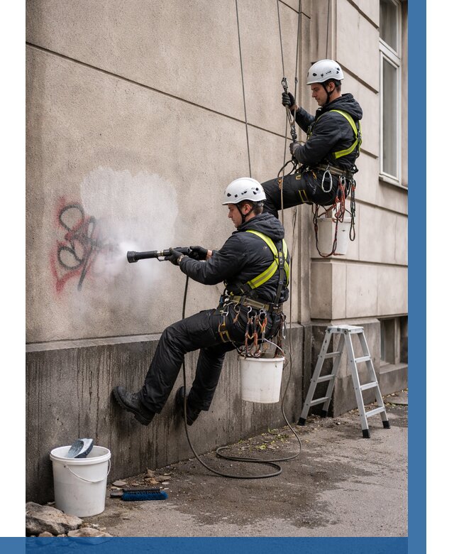 Удаление граффити с фасада в Соликамске от 4637 р. | ВЫСОТНИК-Слк