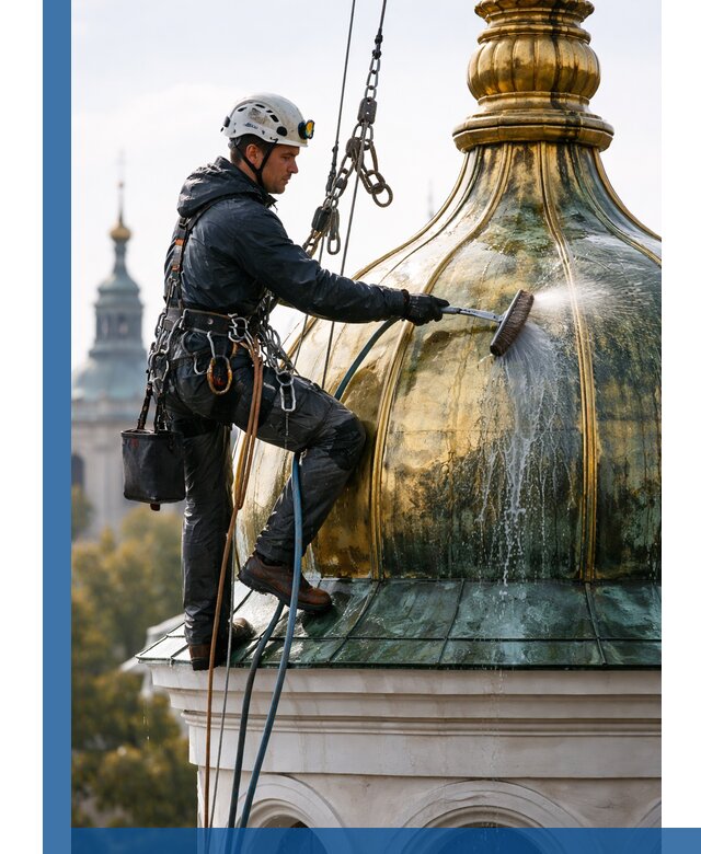 Профессиональная мойка куполов и шпилей высотными альпинистами в Соликамске