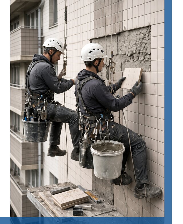 Ремонт облицовки фасада плиткой в Соликамске от 1855 р. | ВЫСОТНИК-Слк