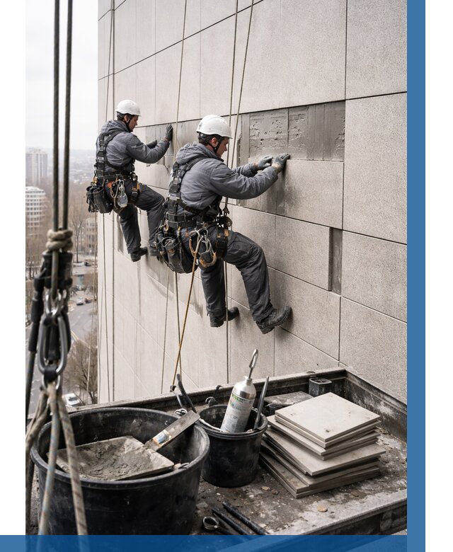 Ремонт фасада из керамогранита в Соликамске от 2576 р. | ВЫСОТНИК-Слк