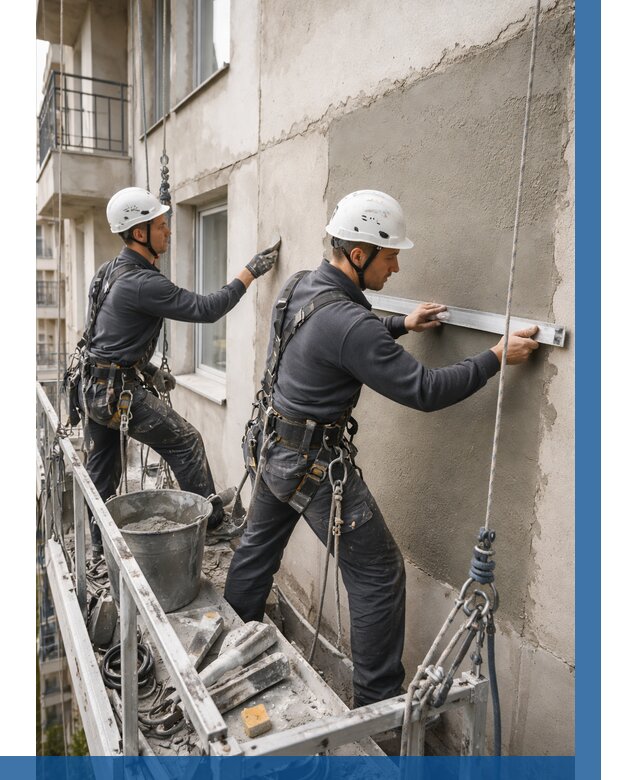 Штукатурка фасада на высоте в Соликамске от 927 р. | ВЫСОТНИК-Слк