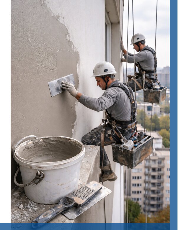 Шпаклевка фасада на высоте в Соликамске от 721 р. | ВЫСОТНИК-Слк