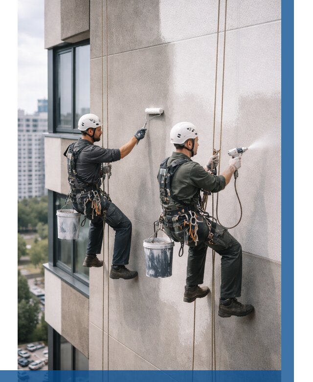 Покраска фасада альпинистами в Соликамске от 309 р. | ВЫСОТНИК-Слк