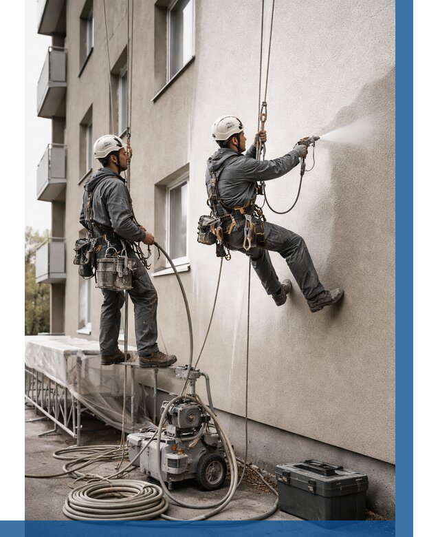 Безвоздушная покраска фасада в Соликамске от 227 р/м² | ВЫСОТНИК-Слк