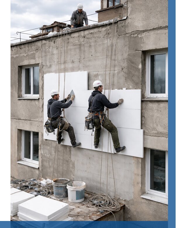 Утепление фасада пенополистиролом в Соликамске от 1855 р. | ВЫСОТНИК-Слк