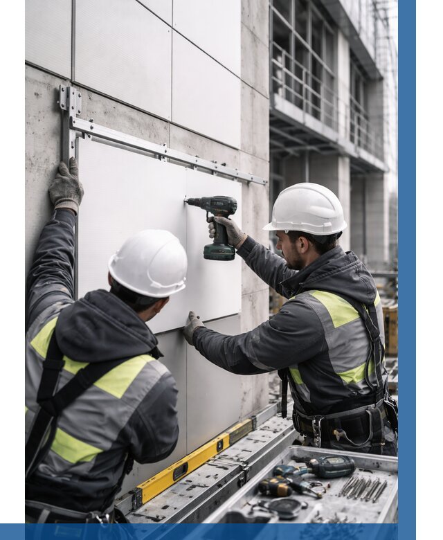 Монтаж композитных панелей фасада в Соликамске от 2576 р. | ВЫСОТНИК-Слк