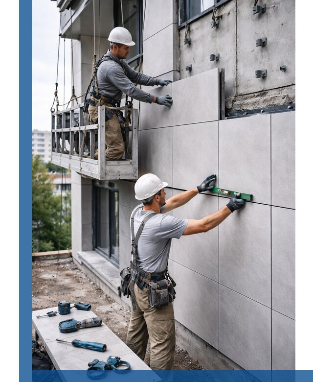 Монтаж керамогранита на фасад в Соликамске под ключ с гарантией качества