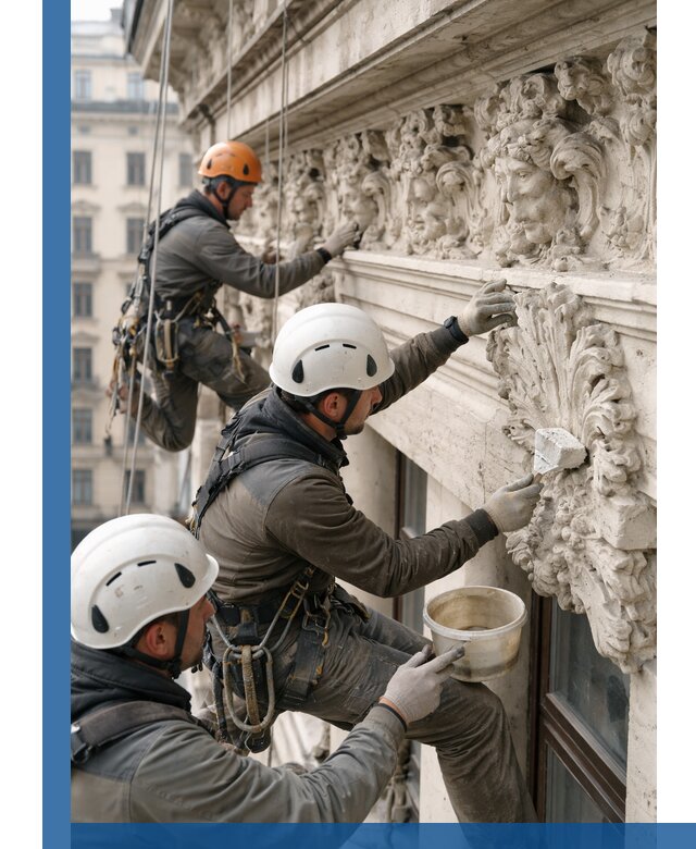 Реставрация фасадной лепнины с высотными работами в Соликамске