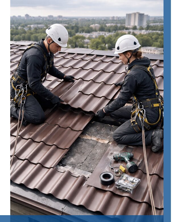 Ремонт металлочерепицы на крыше в Соликамске от 927 р. | ВЫСОТНИК-Слк