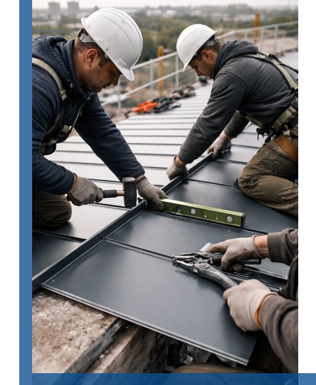 Монтаж фальцевой кровли в Соликамске для промышленных зданий