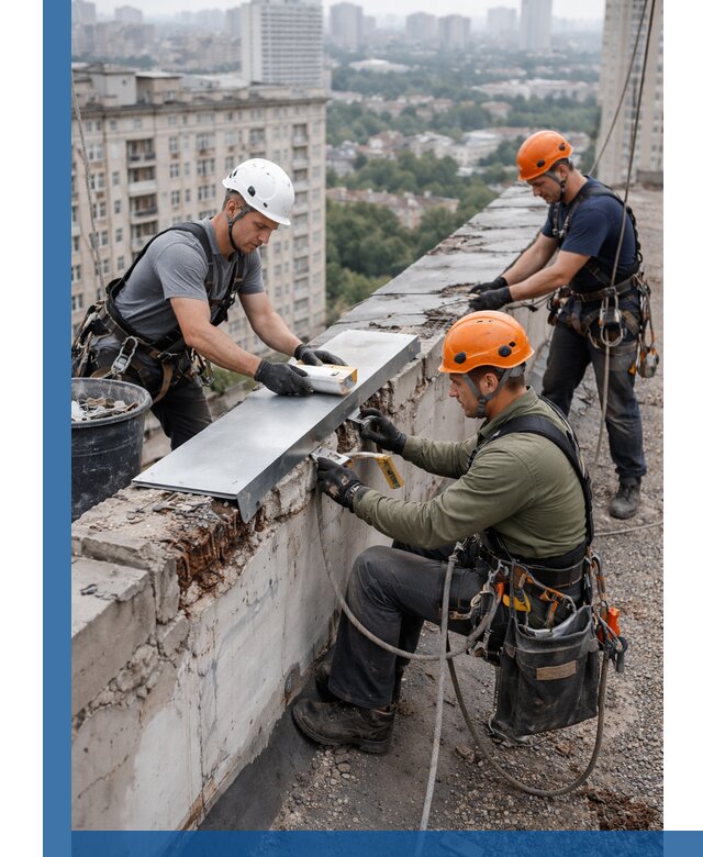 Ремонт парапета на кровле в Соликамске, высотные работы с гарантией