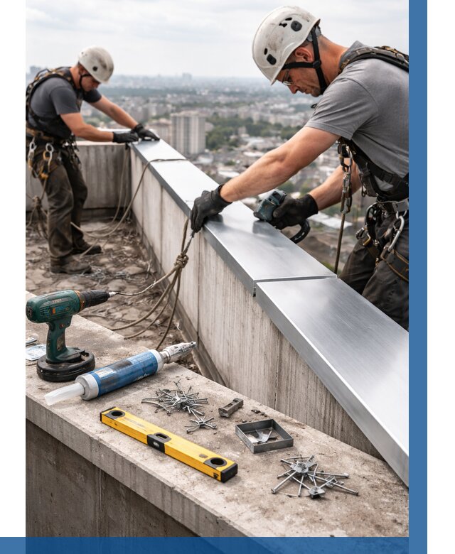 Монтаж парапетных крышек в Соликамске от 824 р. | ВЫСОТНИК-Слк