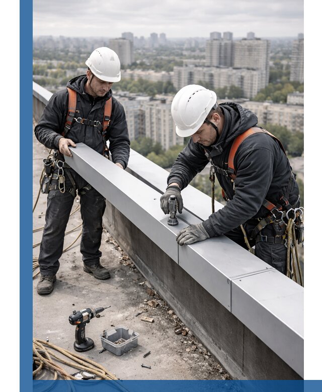 Монтаж парапетных крышек и ограждений кровли в Соликамске