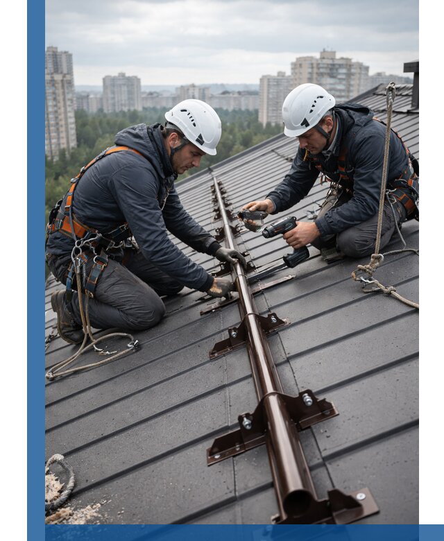 Монтаж снегозадержателей на кровле зданий в Соликамске под ключ