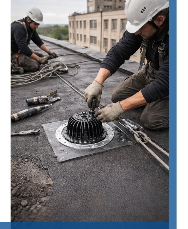 Установка водосточных воронок в Соликамске цена от 3607 р. | ВЫСОТНИК-Слк