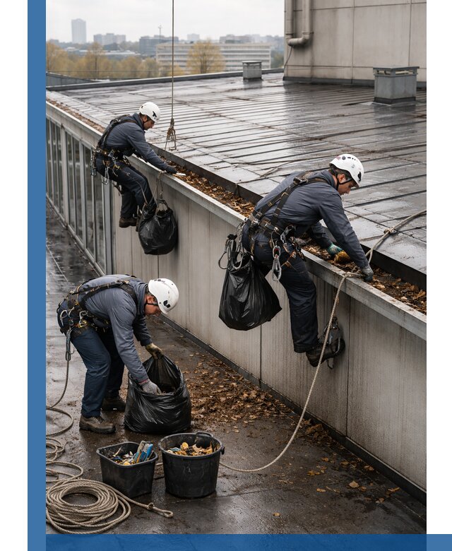 Очистка кровли по периметру в Соликамске силами промышленных альпинистов