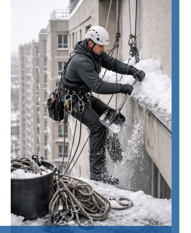 Очистка карнизов от снега в Соликамске от 309 р. | ВЫСОТНИК-Слк