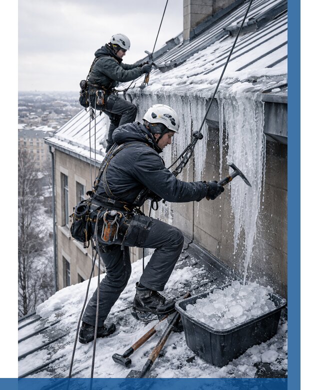 Удаление наледи с кровли в Соликамске от 5668 р. | ВЫСОТНИК-Слк