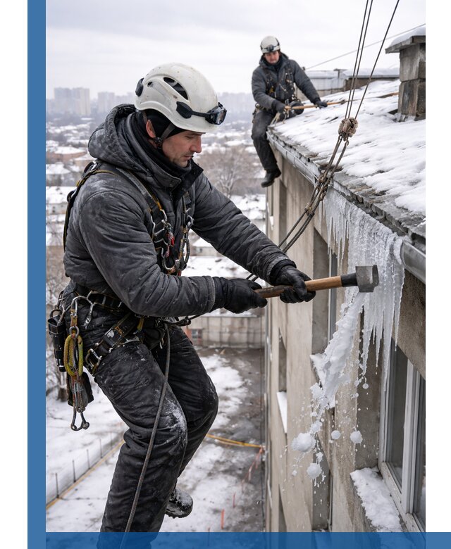 Сбивание и удаление сосулек с крыши в Соликамске безопасно