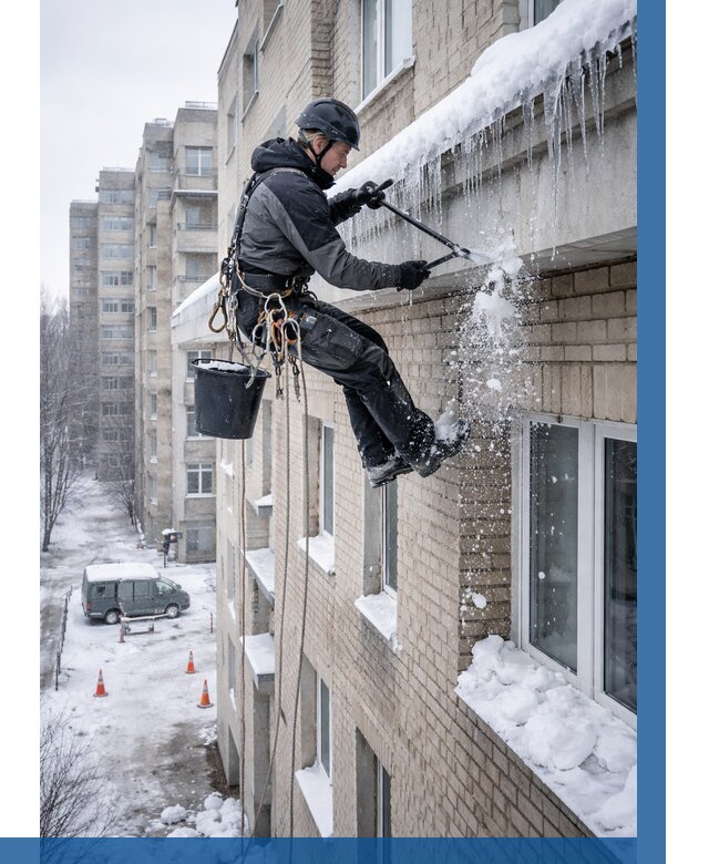 Удаление наледи с карнизов в Соликамске от 361 р. | ВЫСОТНИК-Слк