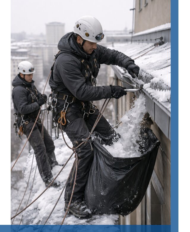 Аварийная очистка крыши в Соликамске под ключ от 309 р. | ВЫСОТНИК-Слк