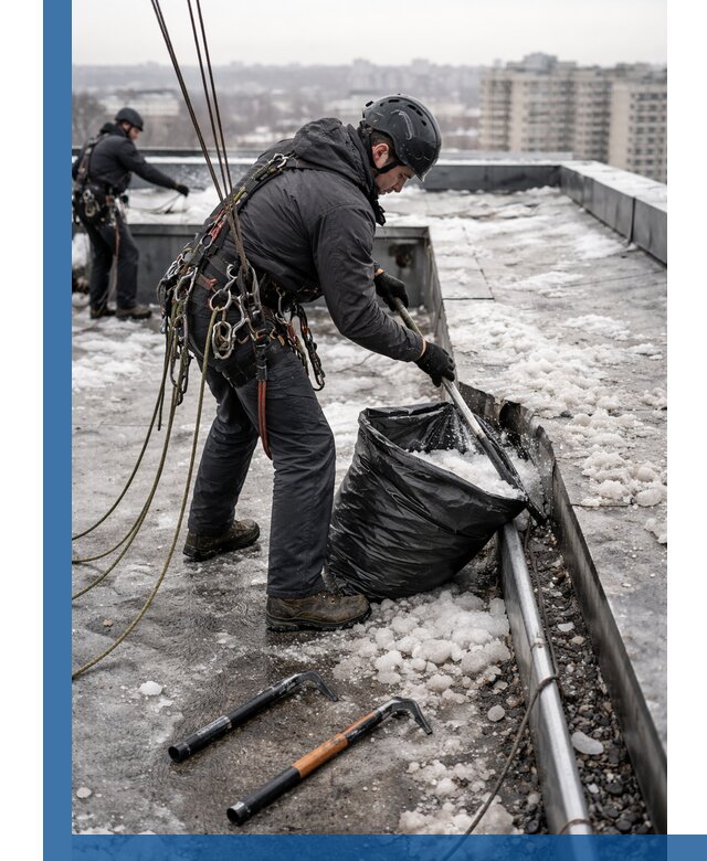 Аварийная очистка кровли в Соликамске от промальпинистов