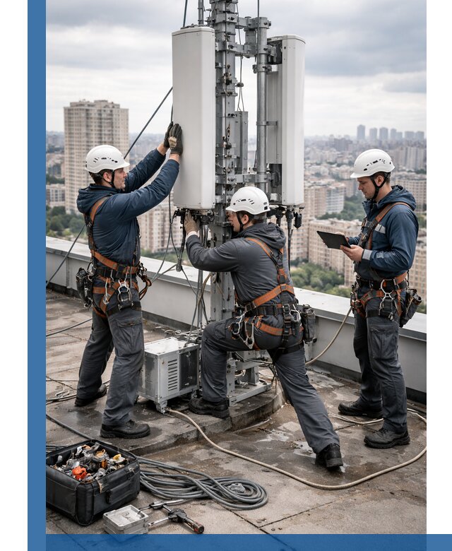 Монтаж антенн связи на крыше в Соликамске с вводом в эксплуатацию