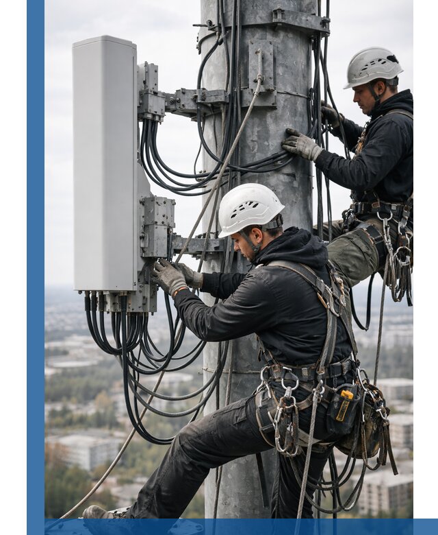 Монтаж оборудования связи на мачте в Соликамске с пусконаладкой