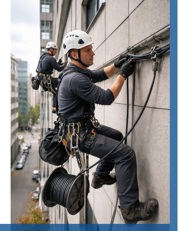 Прокладка кабеля по фасаду в Соликамске от 361 р. | ВЫСОТНИК-Слк