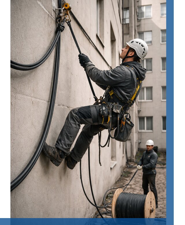 Протяжка кабеля питания на высоте в Соликамске от 464 р. | ВЫСОТНИК-Слк