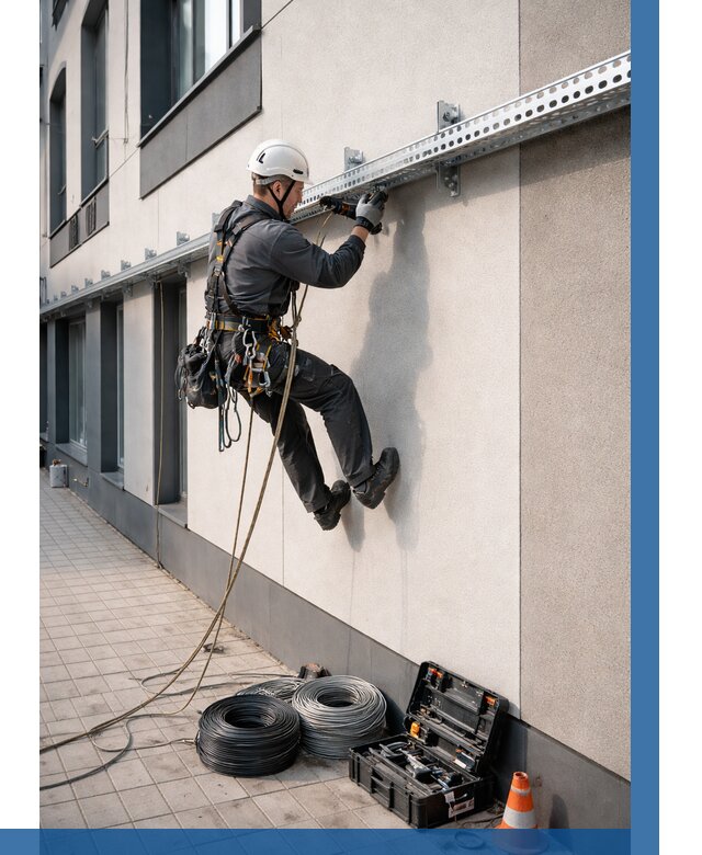 Монтаж кабельных лотков на фасаде в Соликамске от 1237 р. | ВЫСОТНИК-Слк