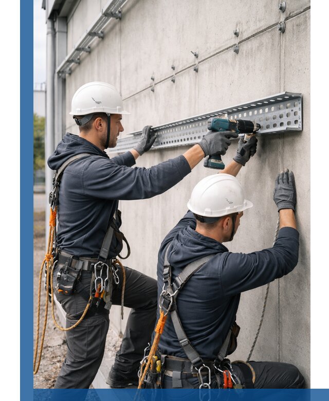 Монтаж кабельных лотков на фасаде зданий в Соликамске с гарантией