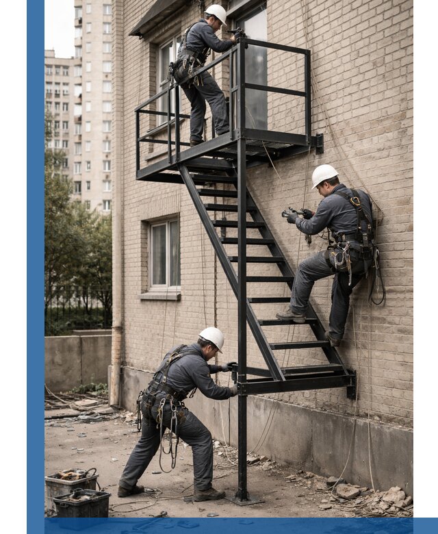 Монтаж пожарной лестницы в Соликамске, установка и крепление