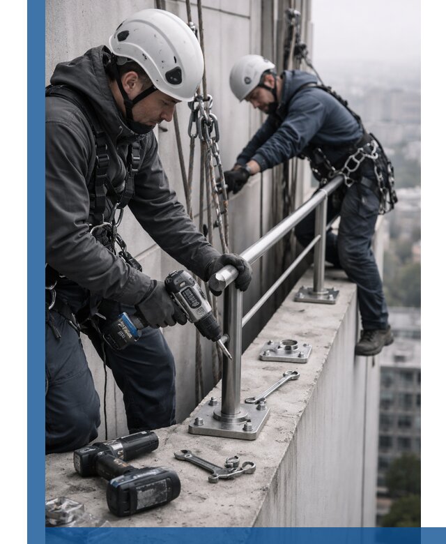 Монтаж перил на высоте в Соликамске для жилых и промобъектов