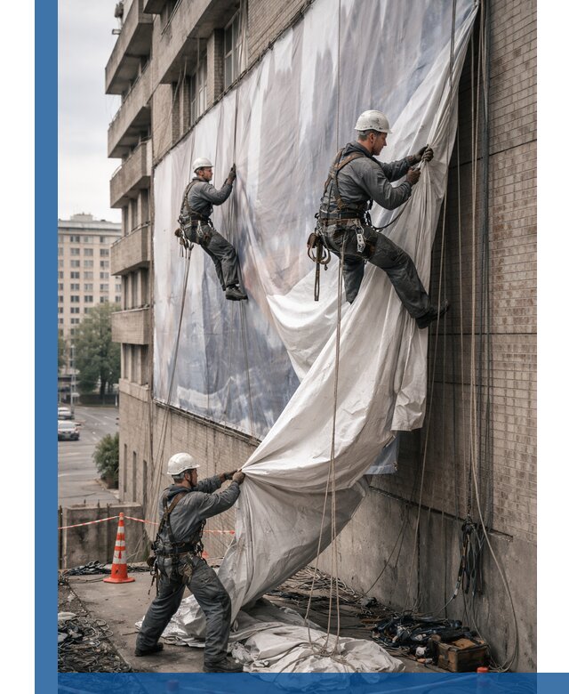 Демонтаж баннеров с фасада в Соликамске оперативно и безопасно
