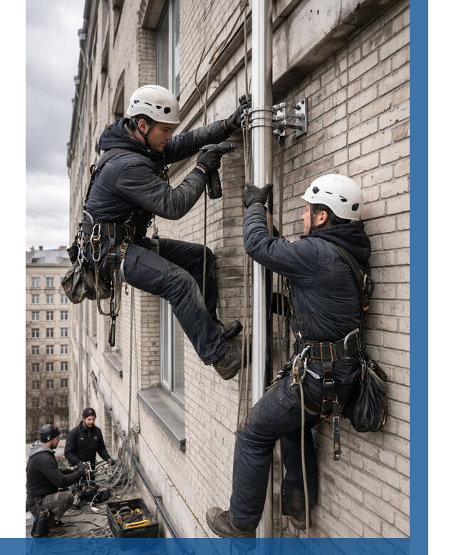 Монтаж флагштока на здании в Соликамске от 6698 р. | ВЫСОТНИК-Слк