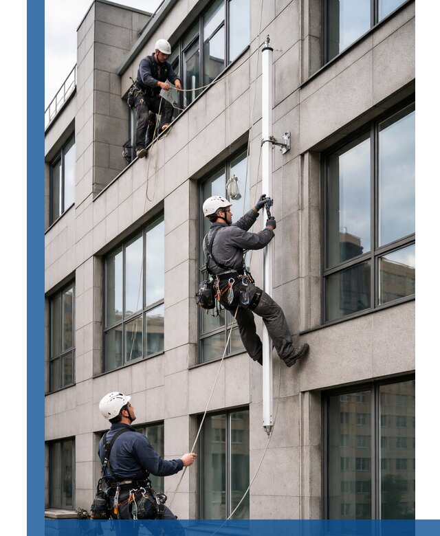 Монтаж флагштока на фасаде здания с креплением и герметикой в Соликамске