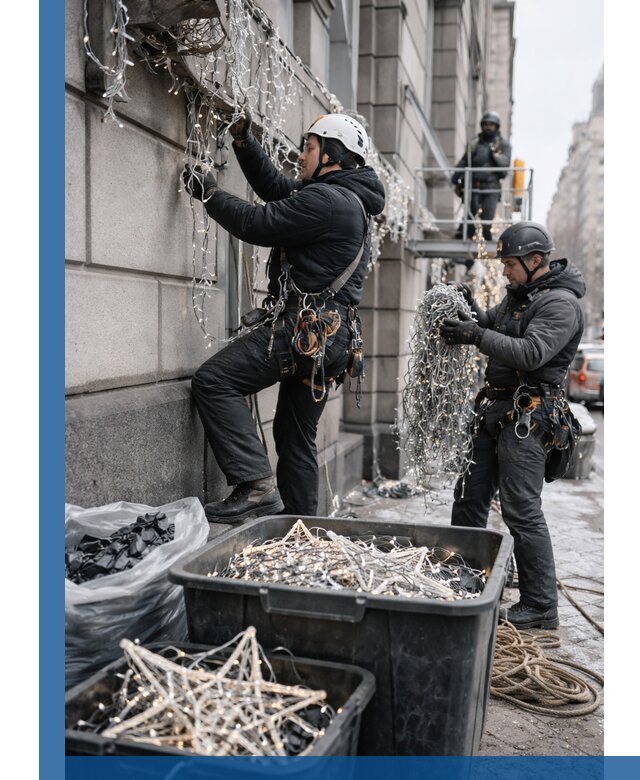 Демонтаж новогоднего оформления и гирлянд в Соликамске