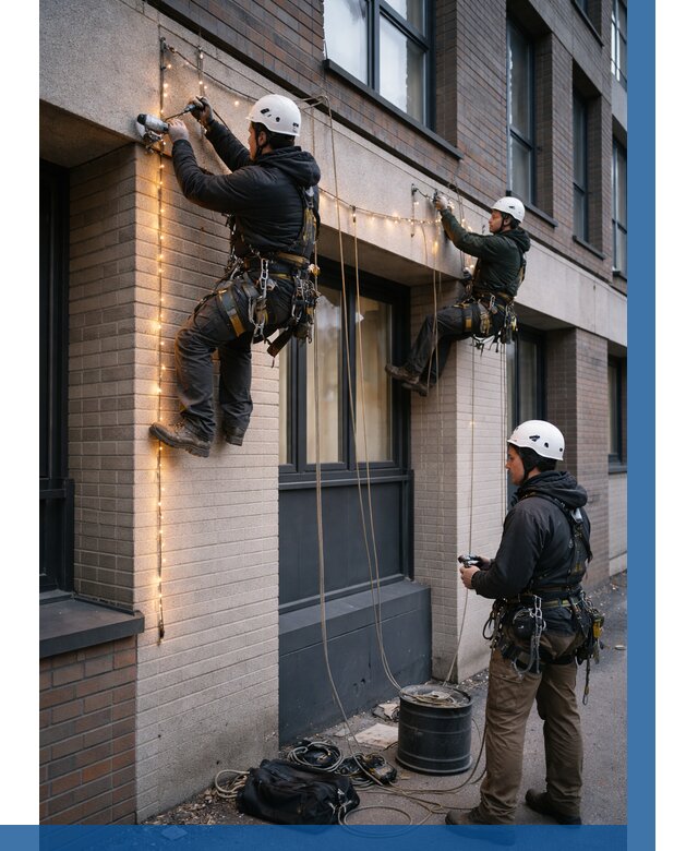 Монтаж гирлянд на фасаде в Соликамске от 3607 р. | ВЫСОТНИК-Слк