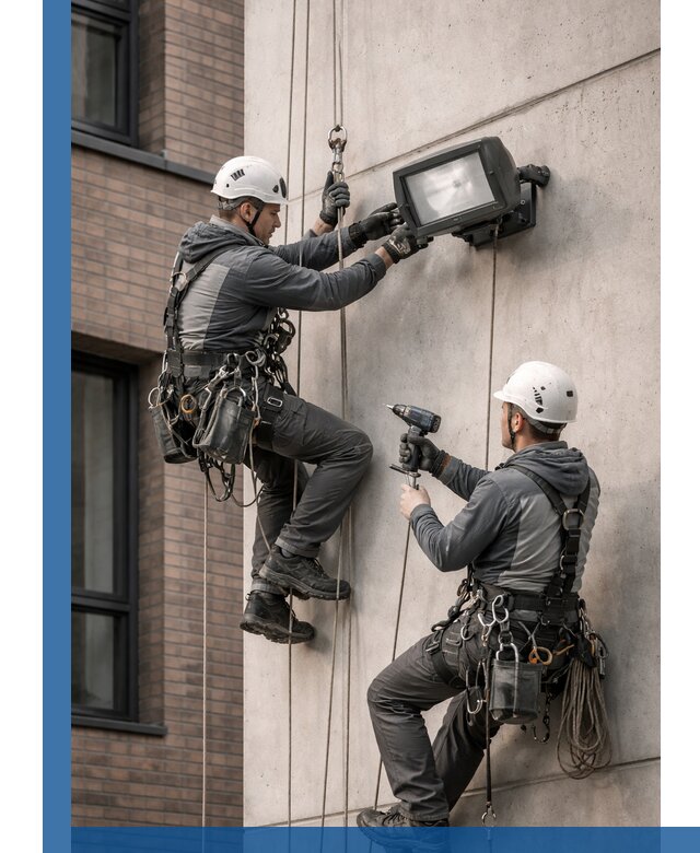 Профессиональный монтаж фасадных прожекторов в Соликамске под ключ