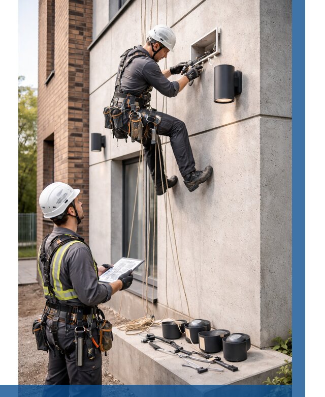 Монтаж фасадного освещения в Соликамске от 2576 р. | ВЫСОТНИК-Слк