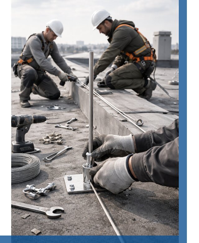 Монтаж молниезащиты на кровле в Соликамске цена от 25763 р. | ВЫСОТНИК-Слк