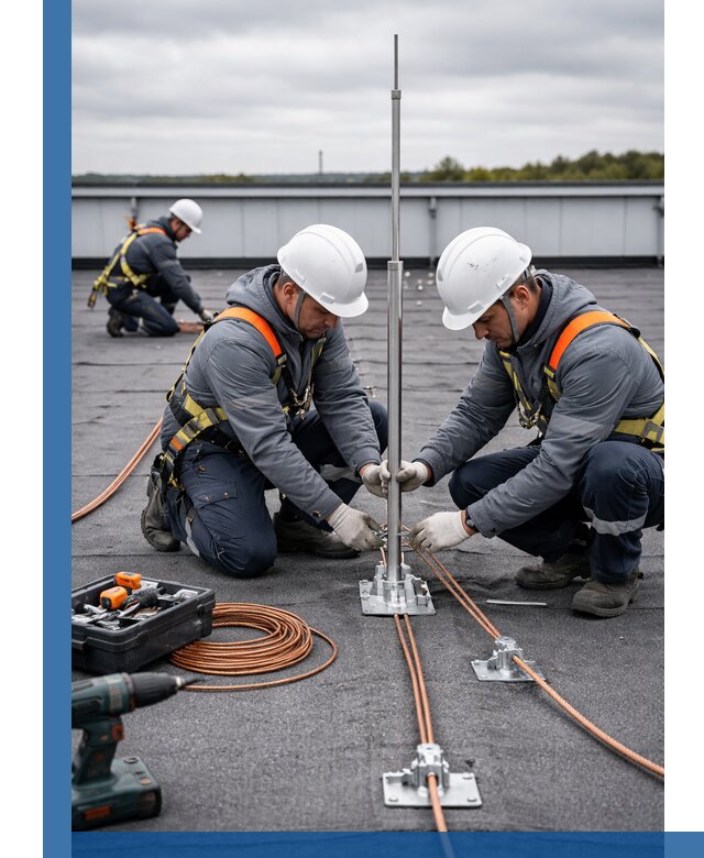 Монтаж молниезащиты на кровле в Соликамске под ключ с гарантией