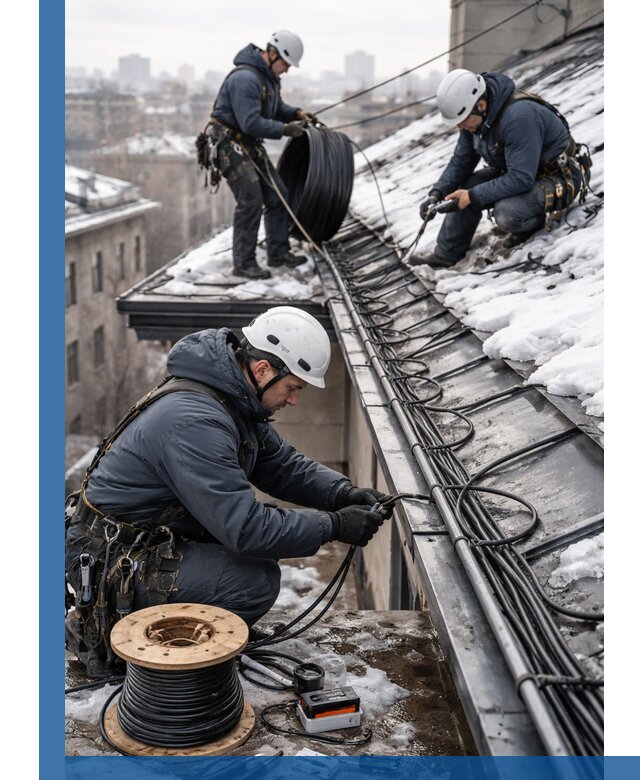 Монтаж греющего кабеля на кровле в Соликамске под ключ