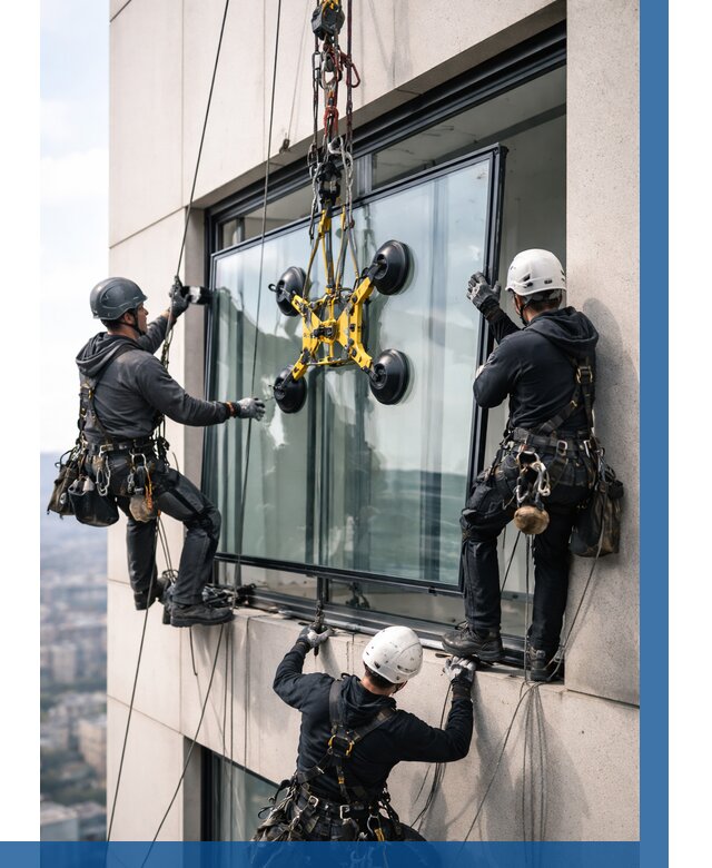 Монтаж стеклопакетов на высоте в Соликамске от 3298 р. | ВЫСОТНИК-Слк