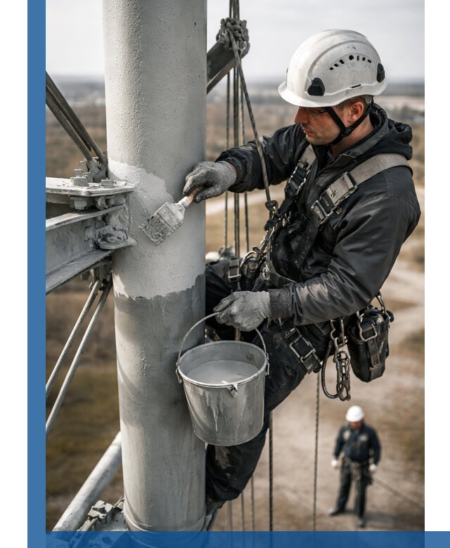Покраска мачт связи в Соликамске промышленными альпинистами