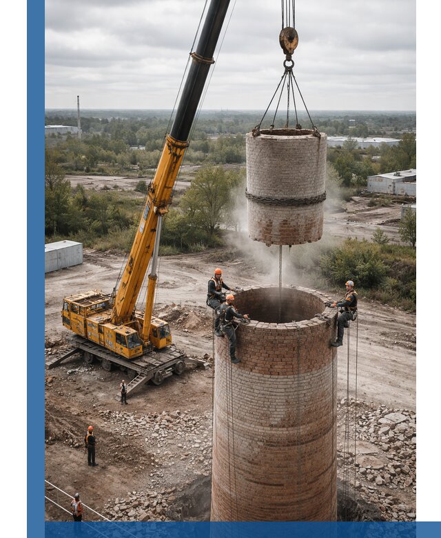 Демонтаж дымовой трубы в Соликамске с гарантиями безопасности