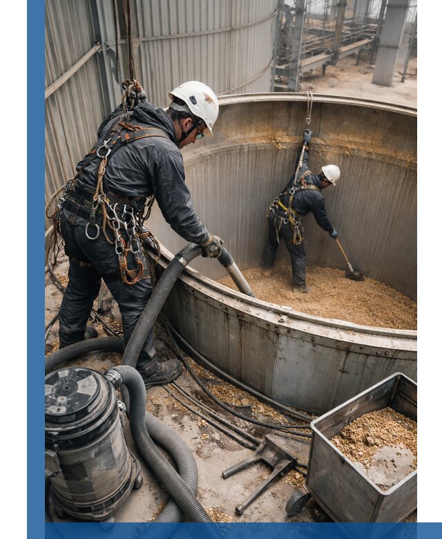 Профессиональная чистка зерновых бункеров в Соликамске с выездом